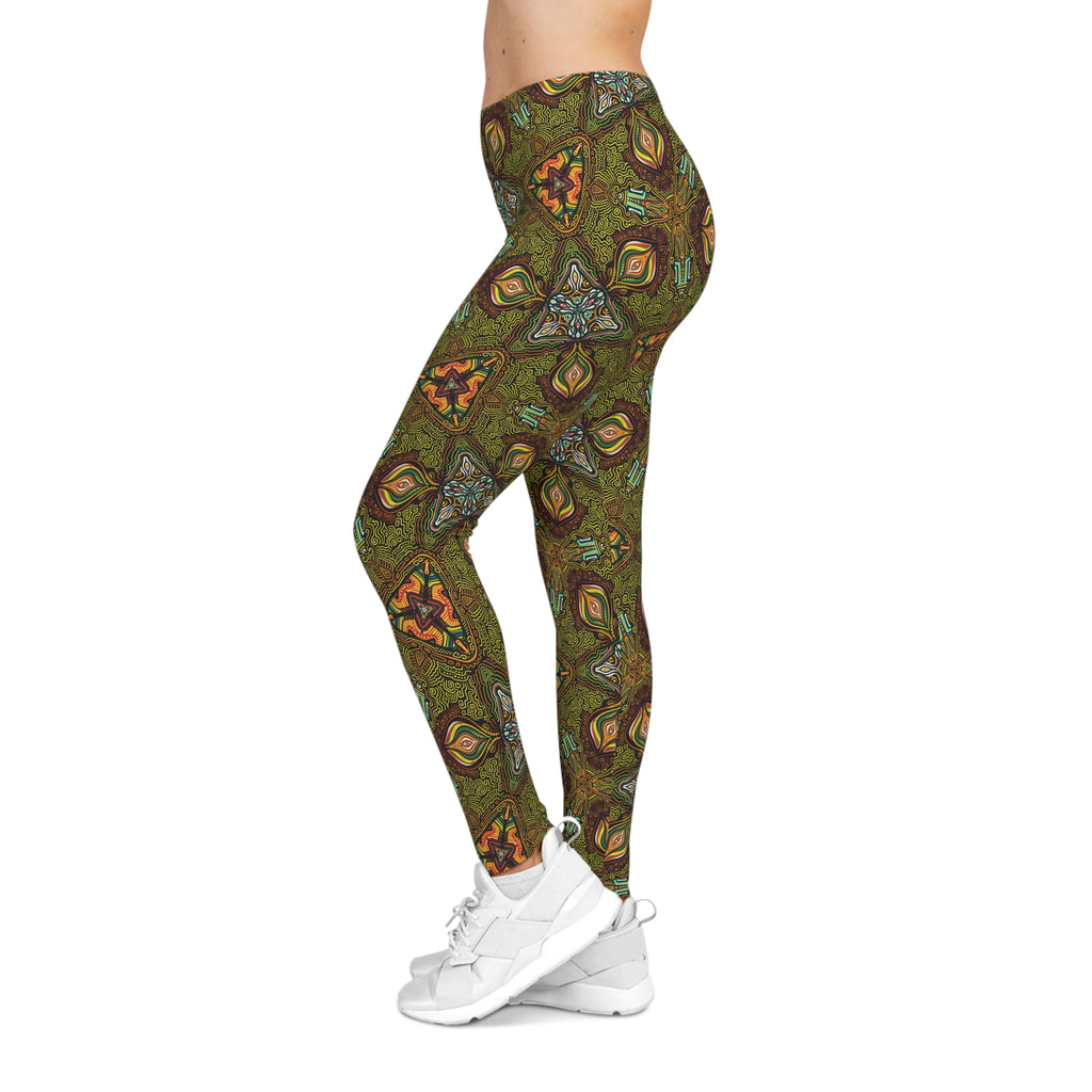 Bohemian Kaleidoscope Leggings — Earthy Green Patterned Women's Leggings #g87440