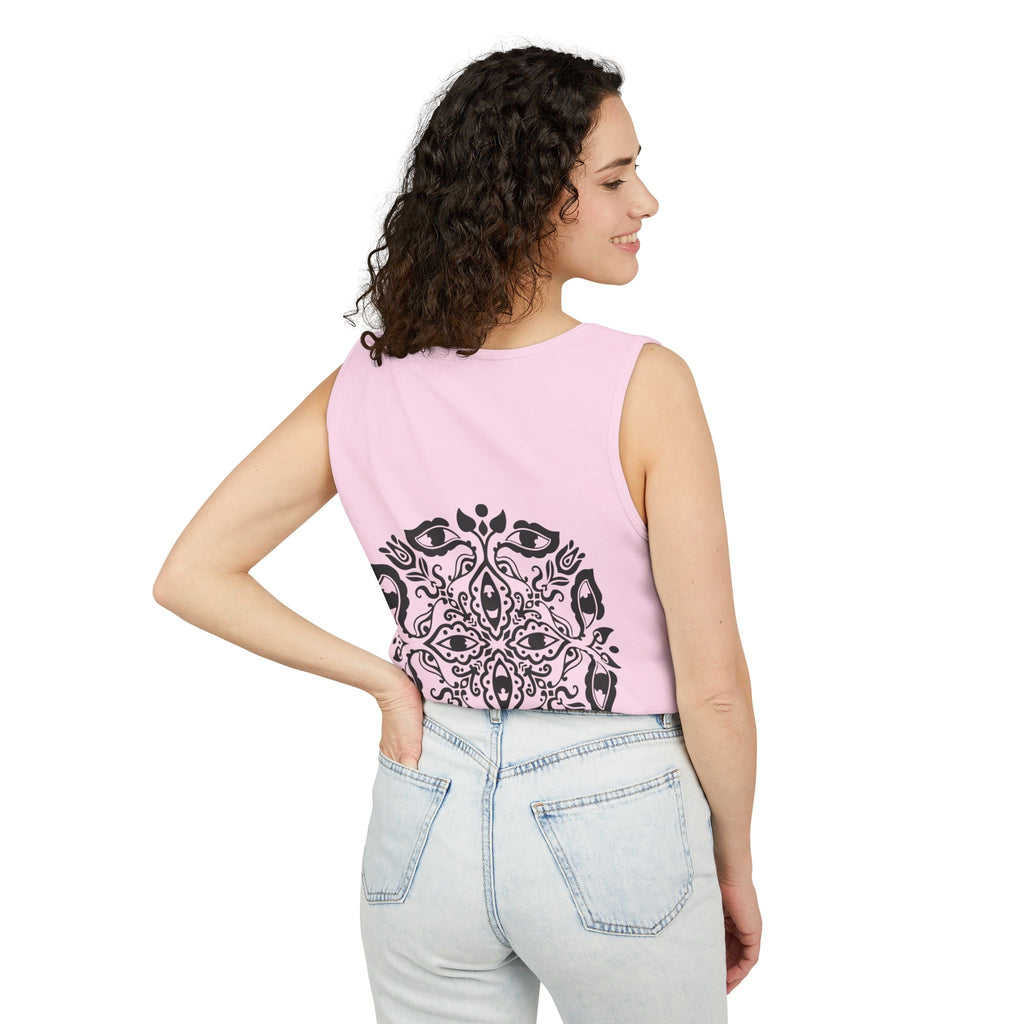 Boho Mandala Tank Top — Black Floral Circular Graphic Tank #fr3
