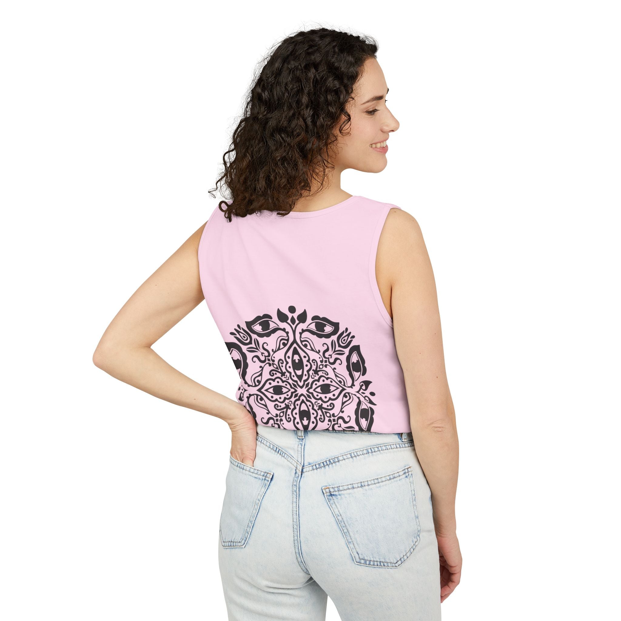 Boho Mandala Tank Top — Black Floral Circular Graphic Tank #fr3