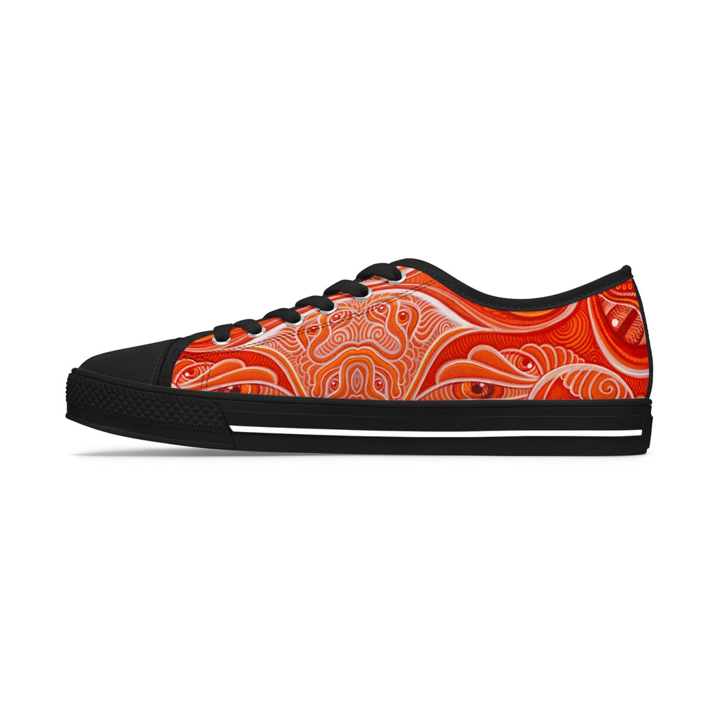 Women's Low Top Sneakers — Red Abstract Swirl Canvas Shoes, Artistic Casual Lace-Up Trainers #d00422