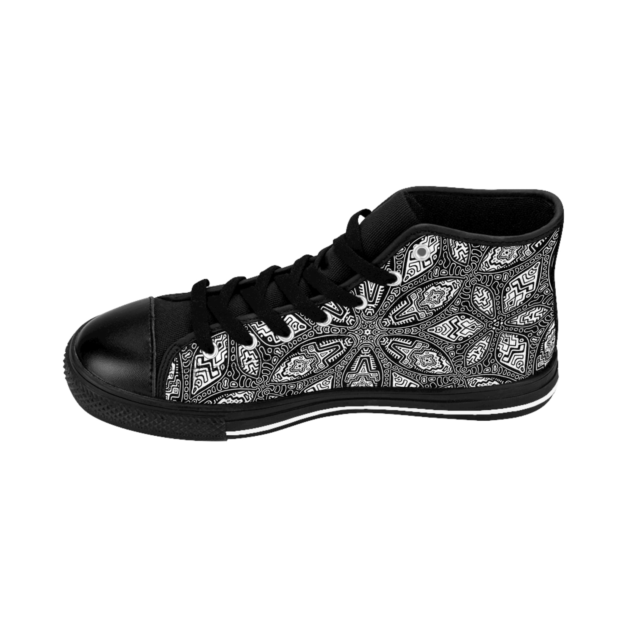 High-Top Sneakers — Monochrome Kaleidoscope Pattern #gds6308