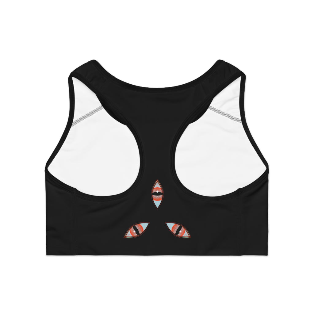 Geometric Tribal Triangle Sports Bra — Black AOP Activewear