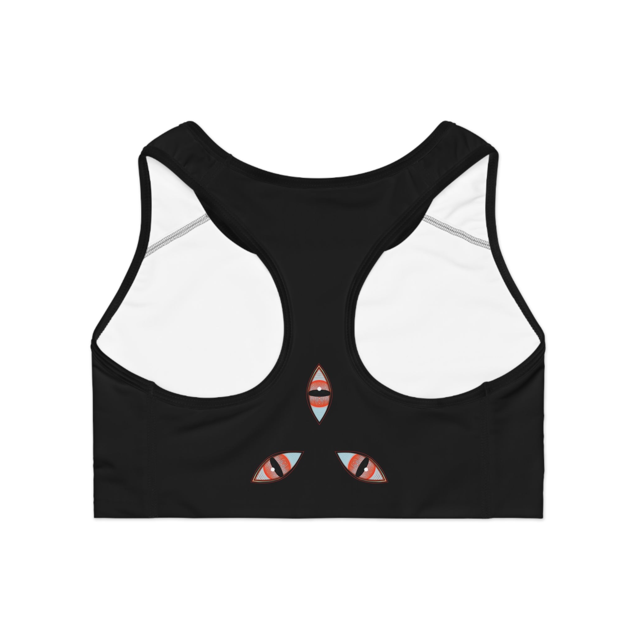 Geometric Tribal Triangle Sports Bra — Black AOP Activewear