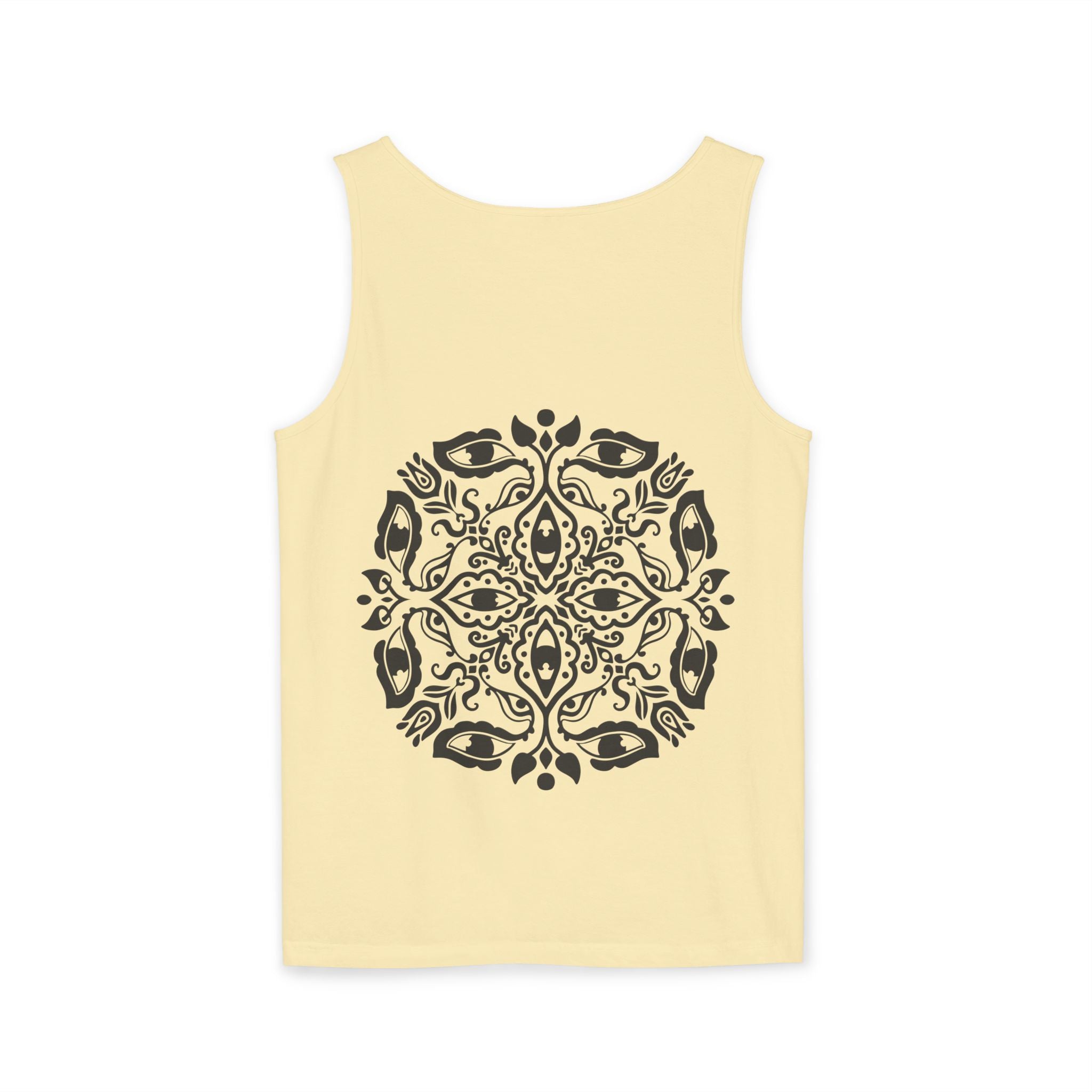 Boho Mandala Tank Top — Black Floral Circular Graphic Tank #fr3