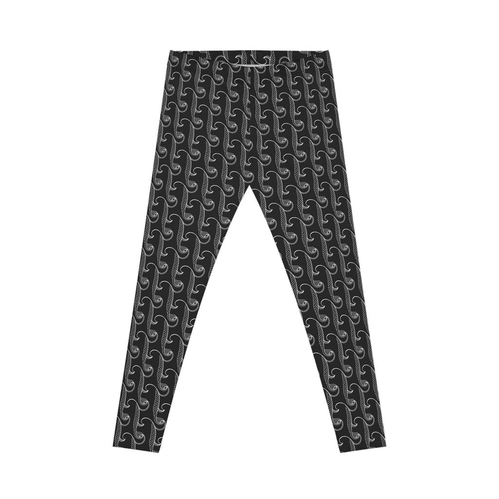 Women's Black Geometric Wave Leggings — All-Over Print Yoga & Casual Activewear #y54788