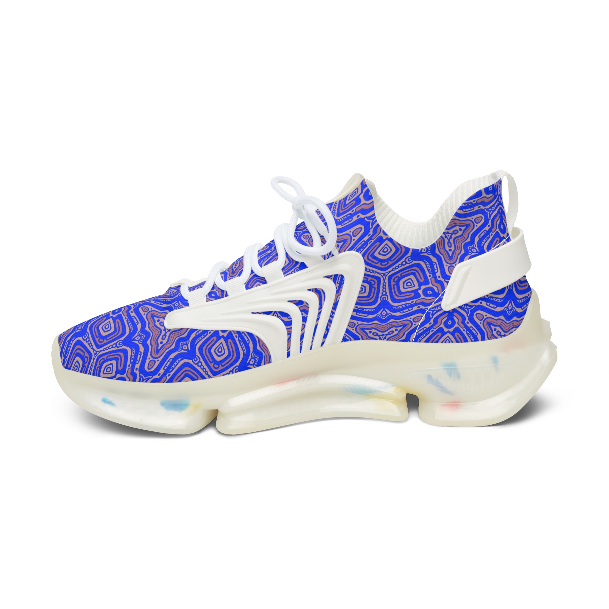 Mesh Sneakers — Blue Abstract Geo Pattern Women's Athletic Shoes #h975789