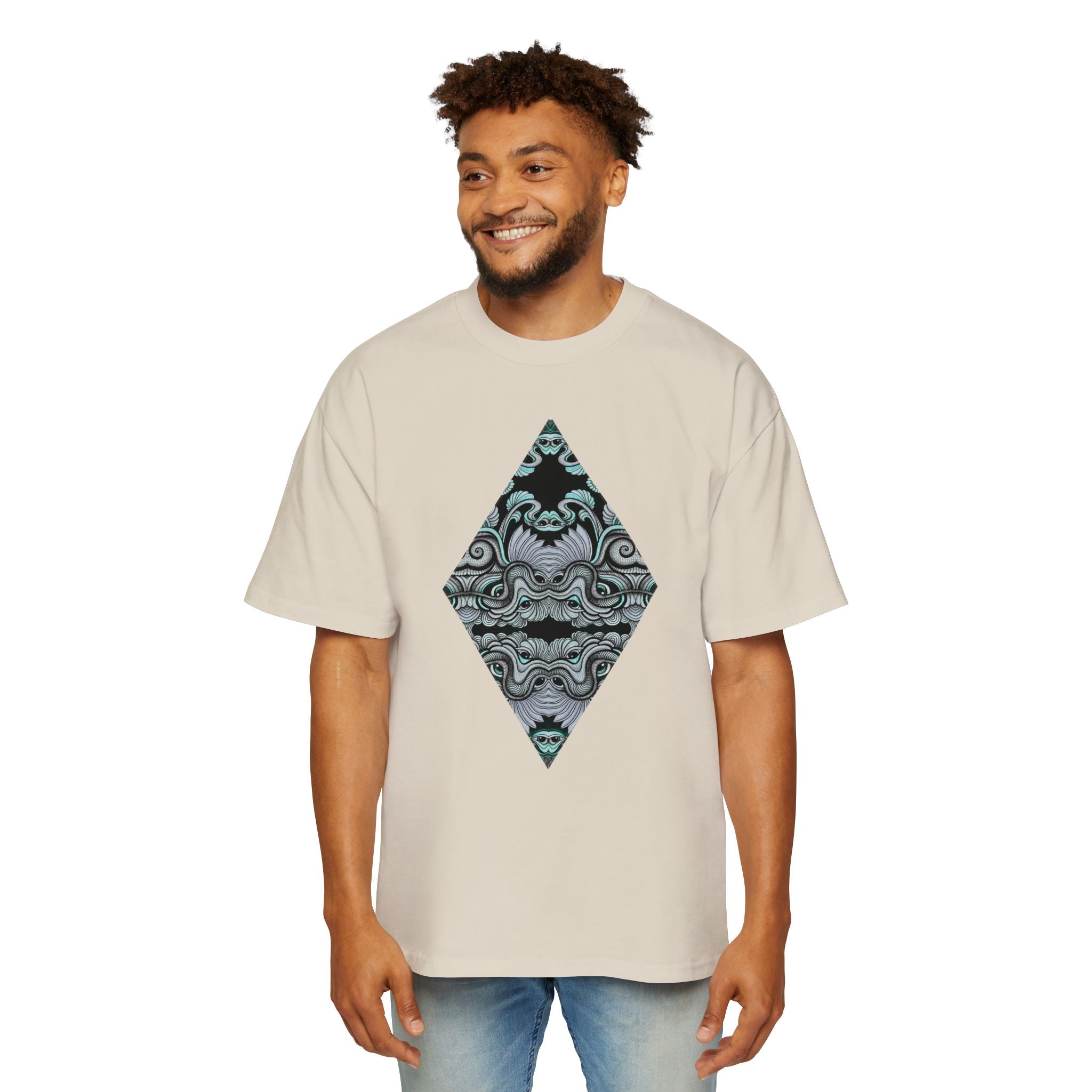 Men's Oversized Tee — Geometric Wave Pattern Diamond & Back Panel Graphic #gwp21