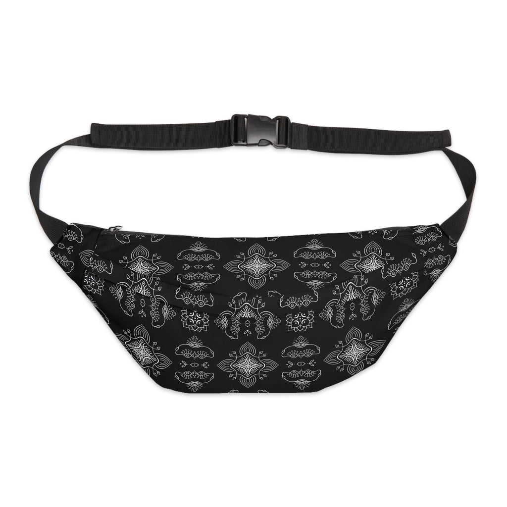 Black Bandana-Print Large Fanny Pack — Stylish Hands-Free Waist Bag #t434567