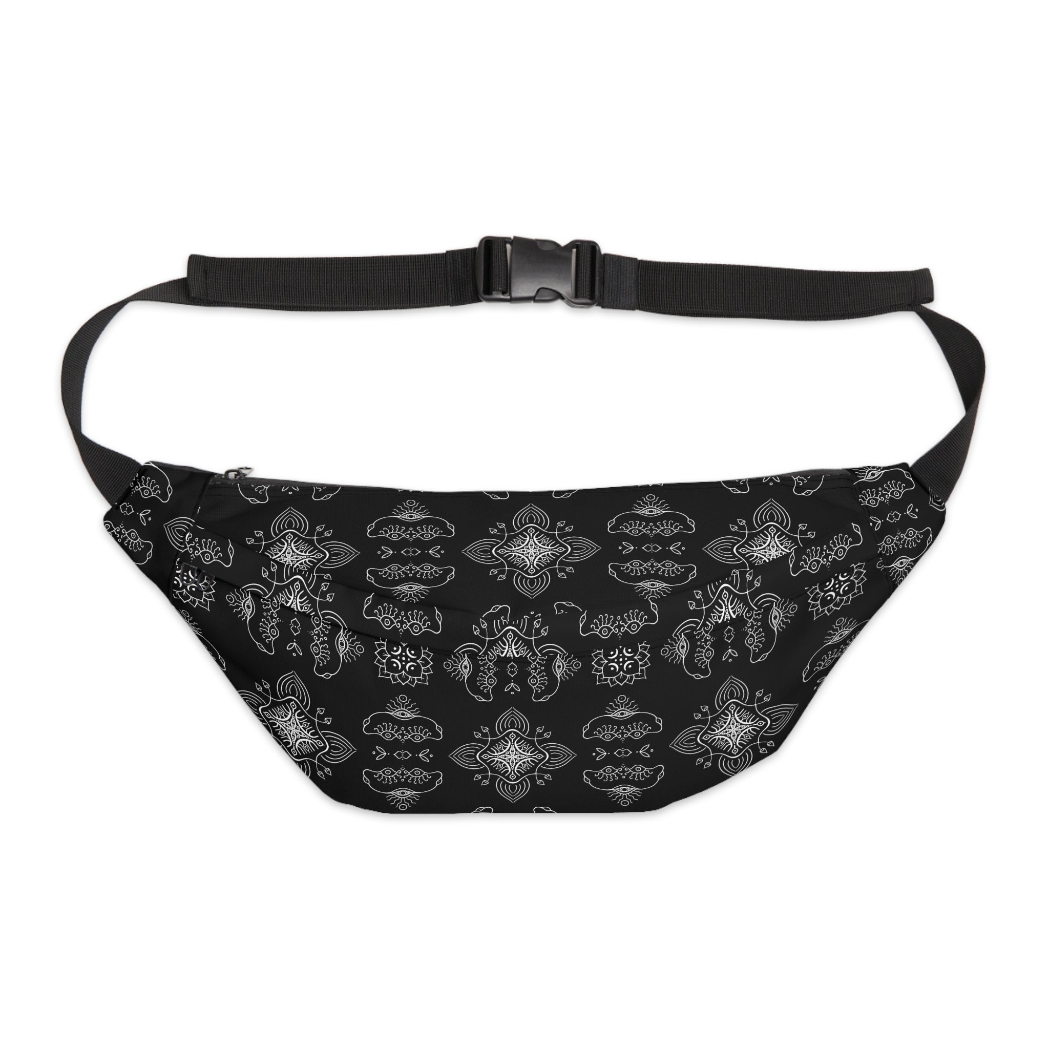 Black Bandana-Print Large Fanny Pack — Stylish Hands-Free Waist Bag #t434567