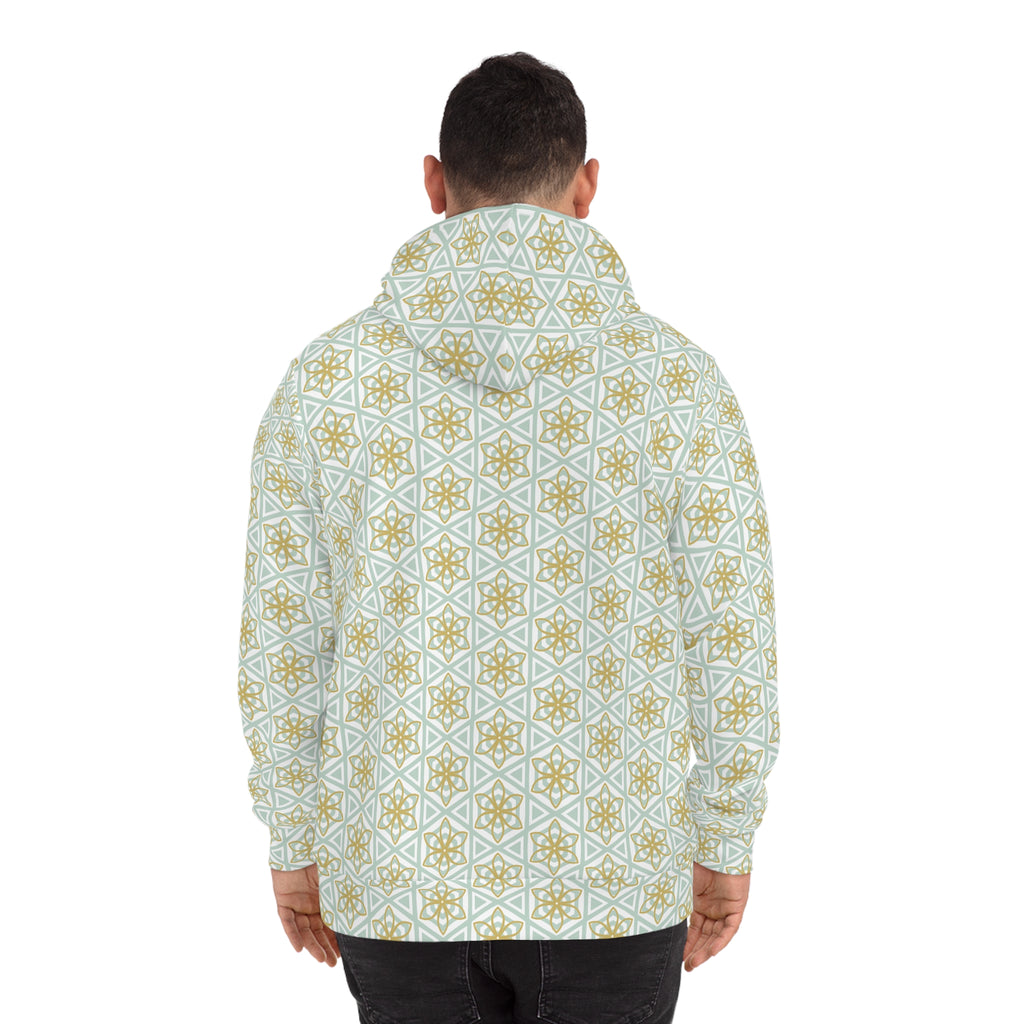 Geometric Star Pattern Hoodie — Gold & Mint All-Over Print #u356782