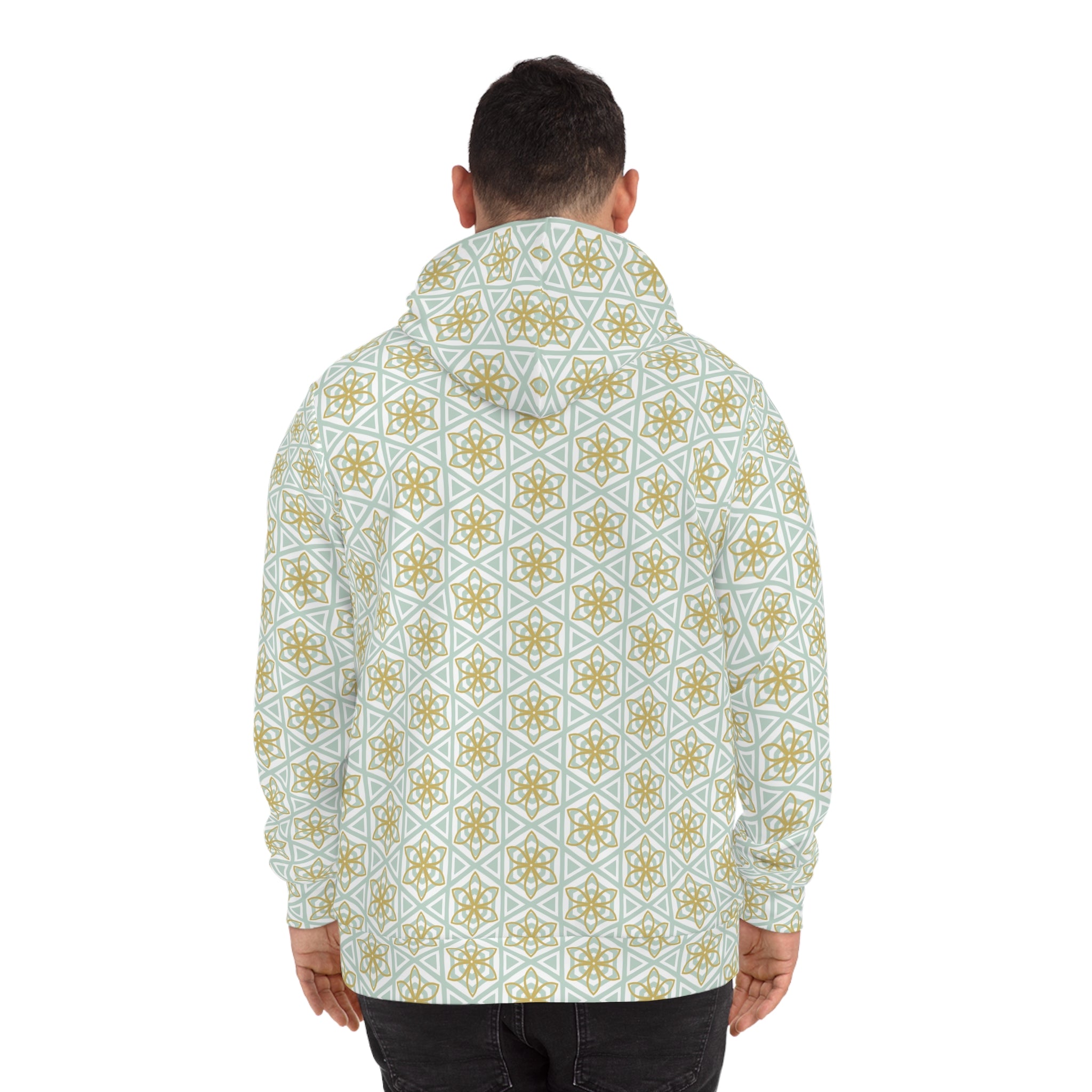 Geometric Star Pattern Hoodie — Gold & Mint All-Over Print #u356782