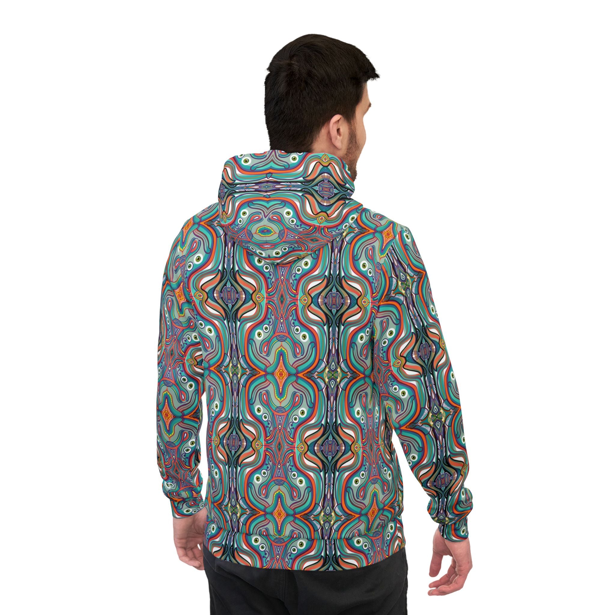 Psychedelic Pattern Athletic Hoodie — Colorful Symmetrical AOP Design #gf87654