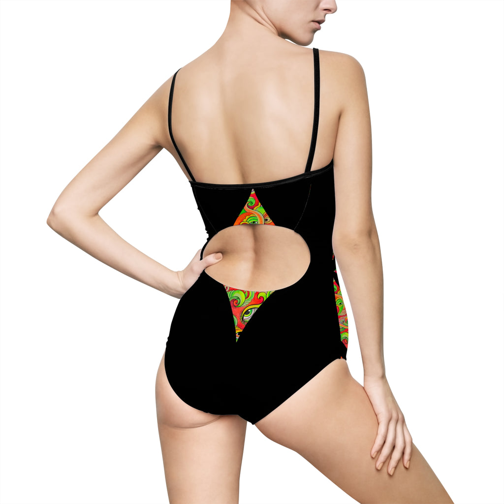 Psychedelic Diamond One-Piece Swimsuit — Retro Paisley Pattern #y98759