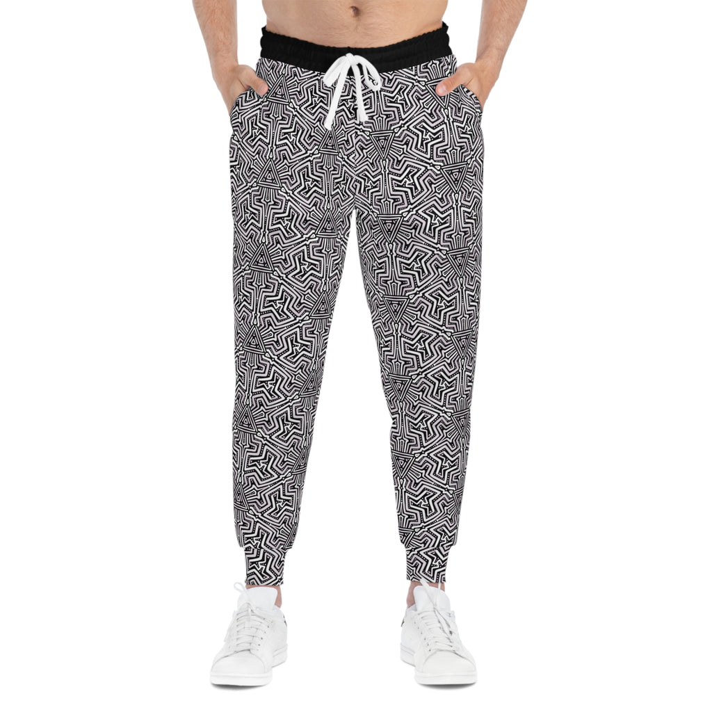 Geometric Maze Athletic Joggers — Black & White All-Over-Print #ah3