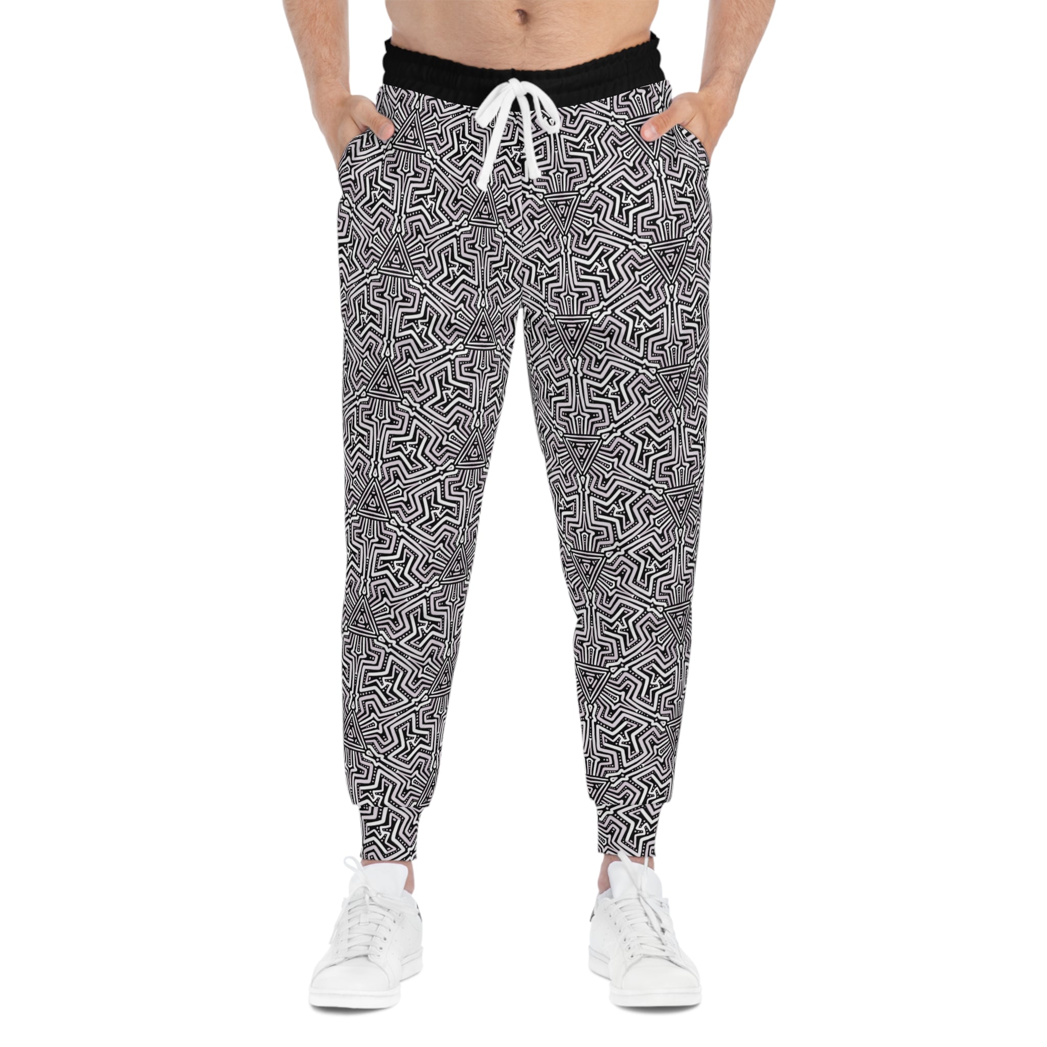 Geometric Maze Athletic Joggers — Black & White All-Over-Print #ah3
