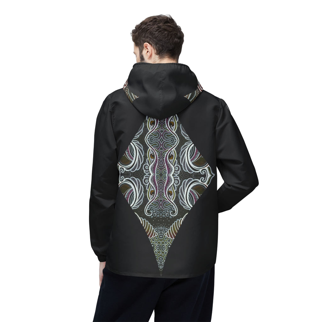 Abstract Triangle Pattern Windbreaker Jacket — Geometric Tribal Print Hooded Jacket #wj3421