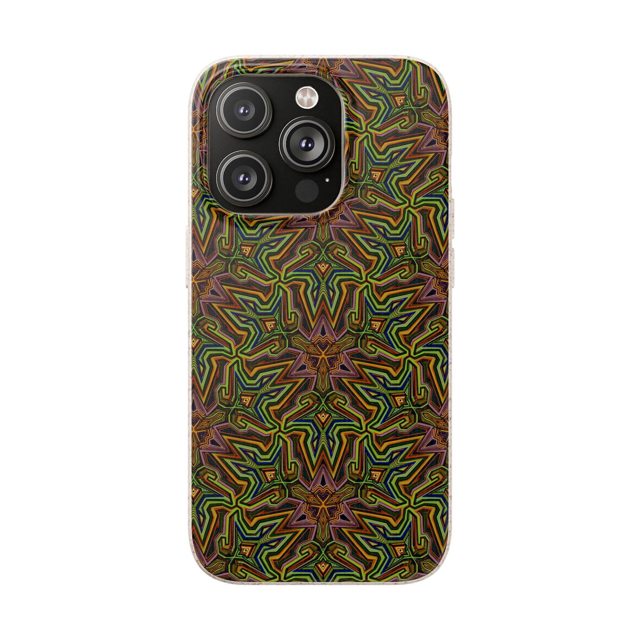 Biodegradable Phone Case — Earthy Green Kaleidoscope Pattern #c3