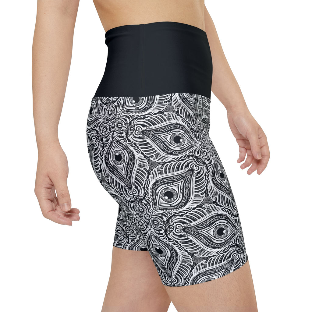 Women's Patterned Workout Shorts — Black & White Mandala Activewear. #ws78