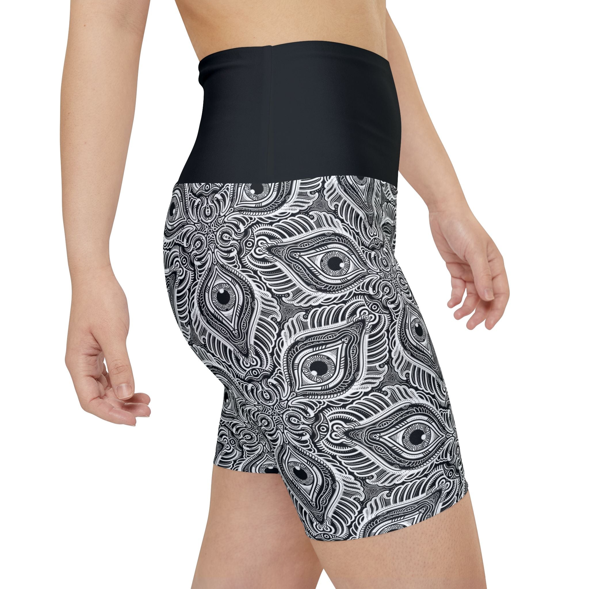 Women's Patterned Workout Shorts — Black & White Mandala Activewear. #ws78