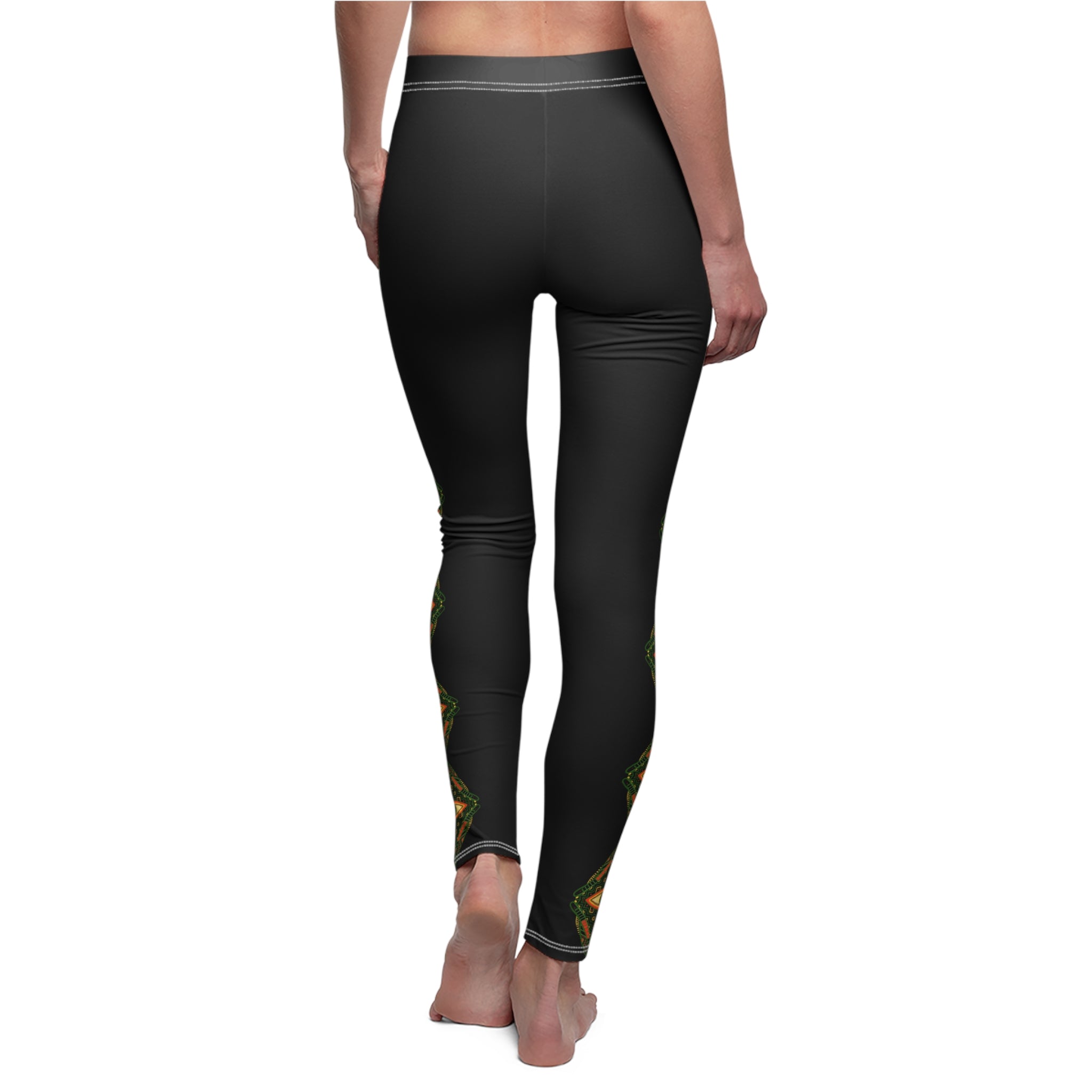 Black Gold Geometric Side-Stripe Leggings #
