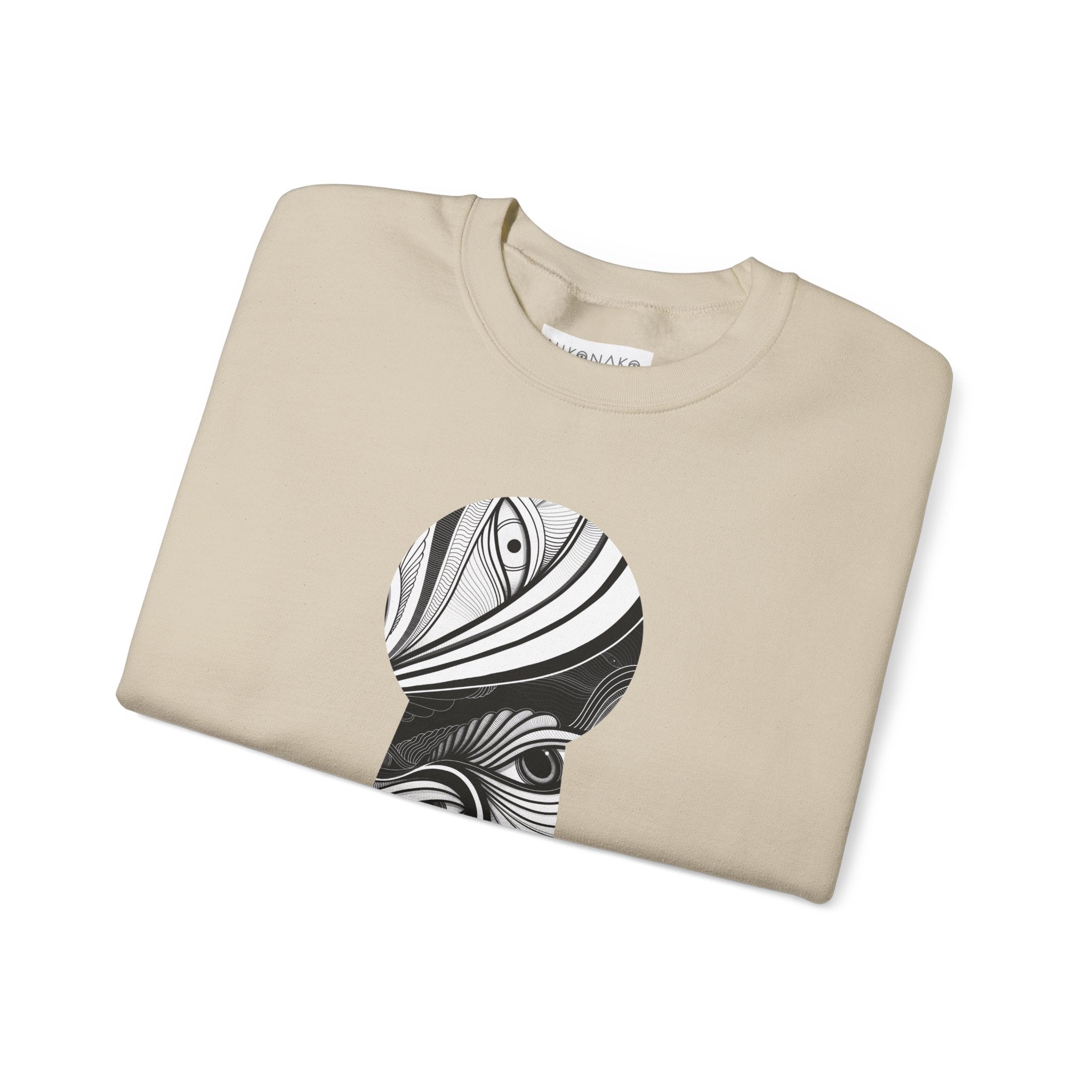 Crewneck Sweatshirt — Black & White Surreal Eye Keyhole Design #h5522168