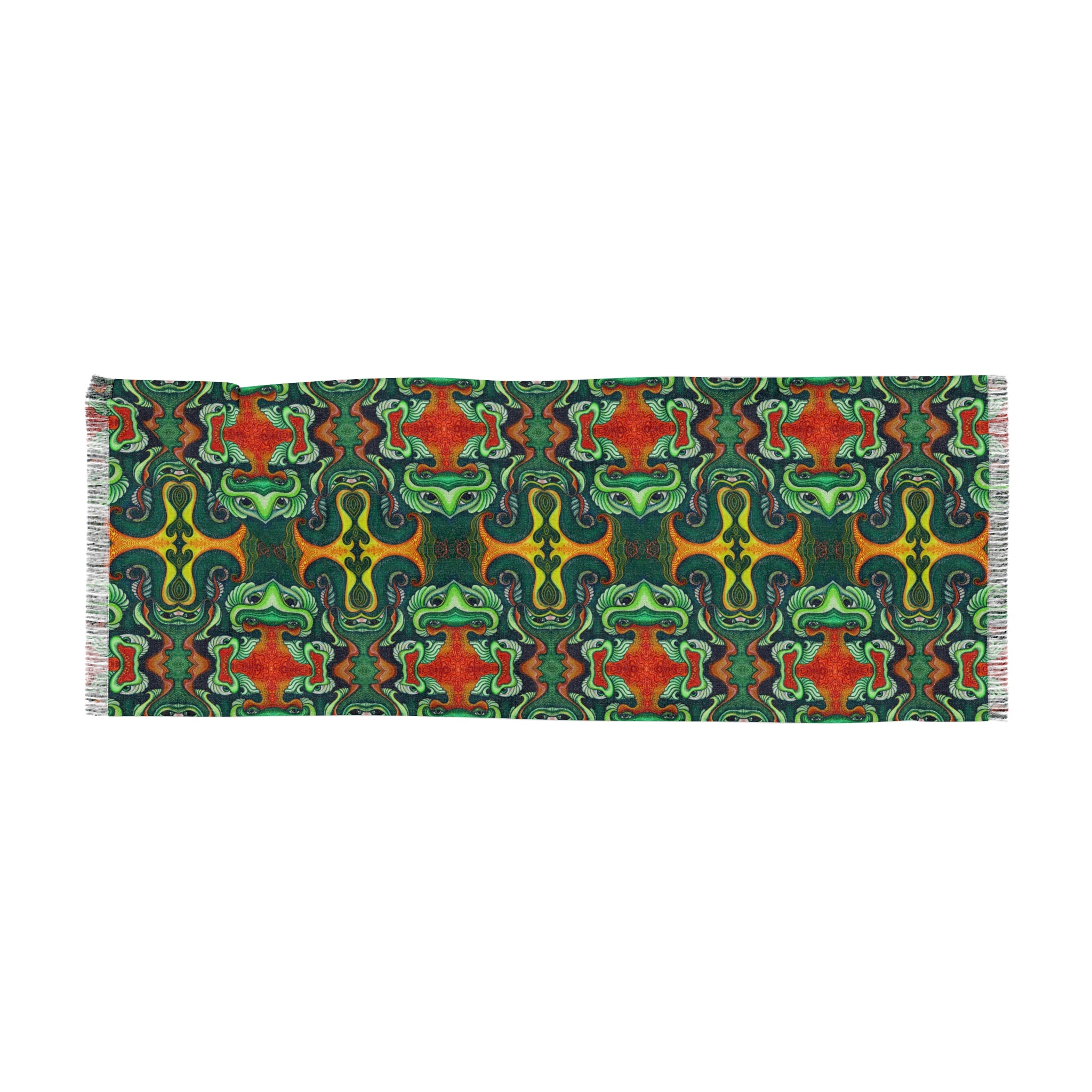 Bohemian Kaleidoscope Light Scarf — Green & Orange Abstract Pattern #k432887