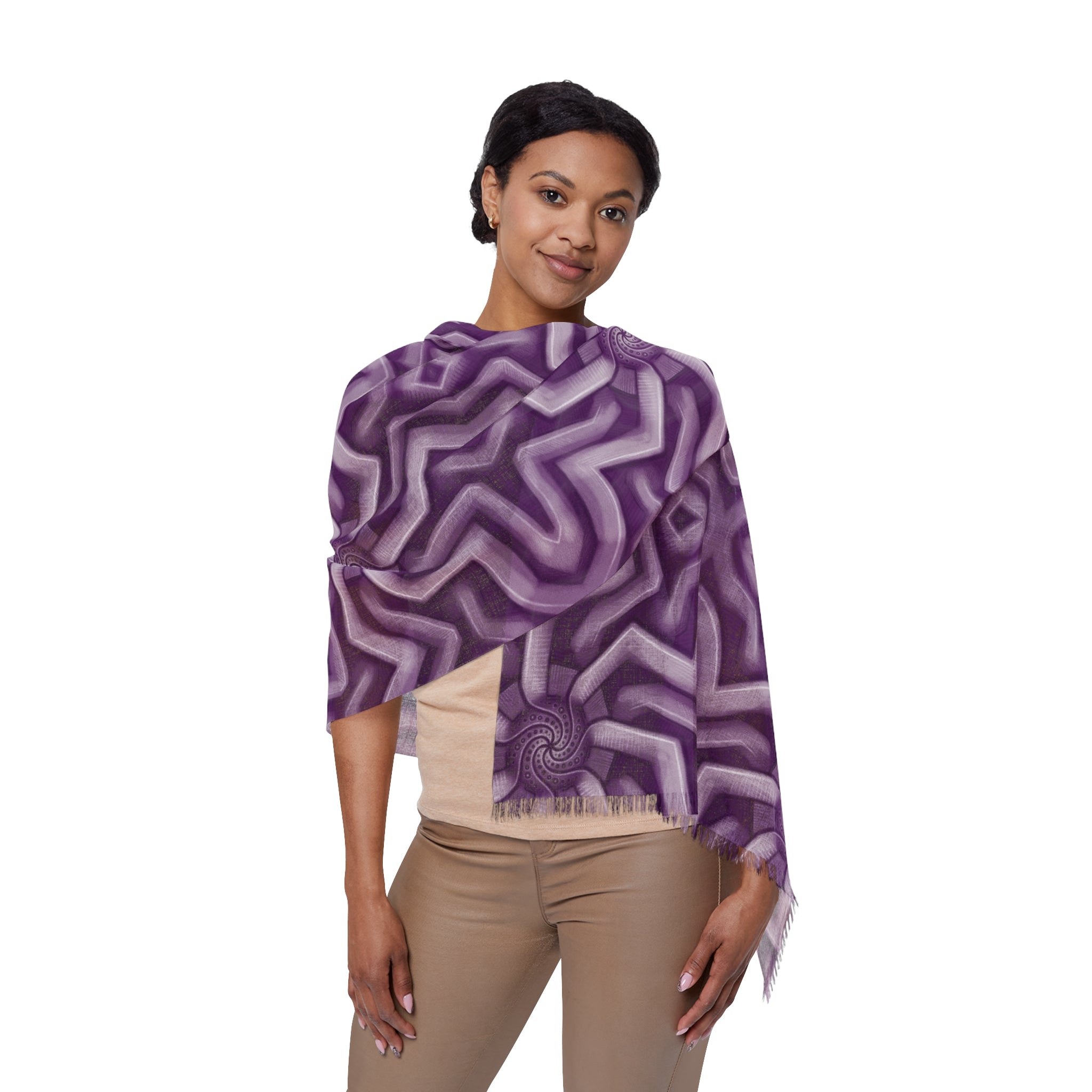 Purple Geometric Star Pattern Scarf — Lightweight Decorative Fashion Scarf #kj88643