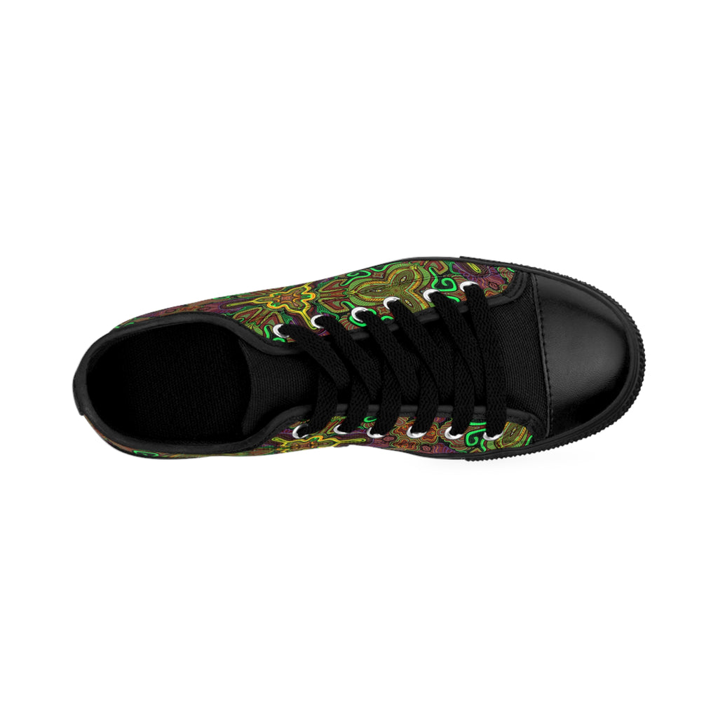 Women's Floral Psychedelic Low-Top Sneakers — Colorful Boho Canvas Shoes #kh7640