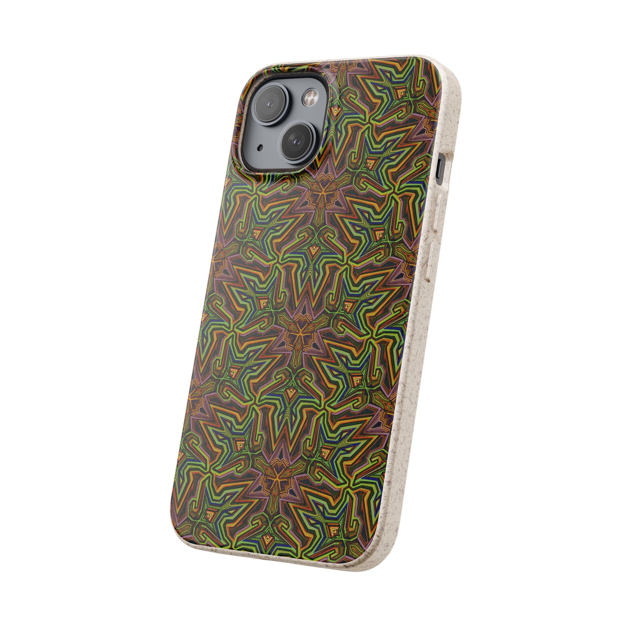 Biodegradable Phone Case — Earthy Green Kaleidoscope Pattern #c3