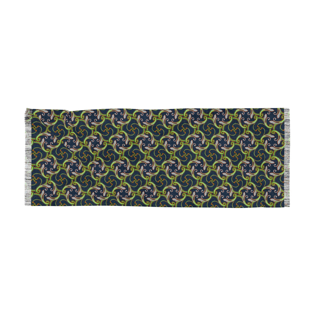 Light Scarf - Nautical Wave Pattern Lightweight Fringe Scarf