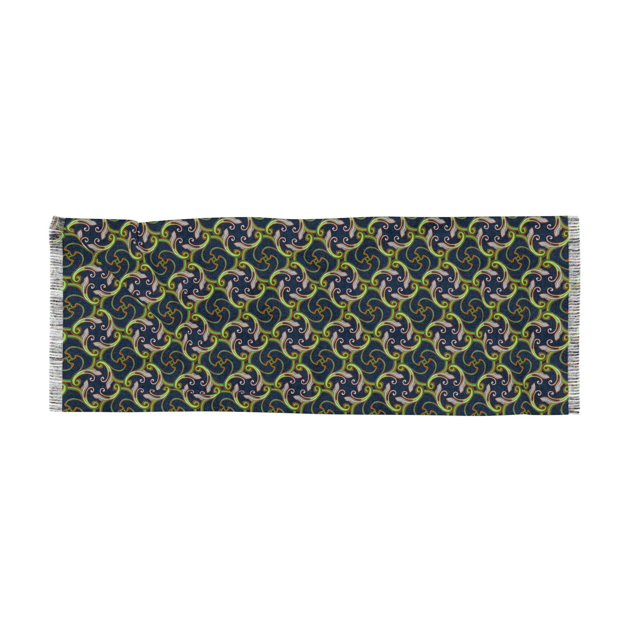 Light Scarf - Nautical Wave Pattern Lightweight Fringe Scarf