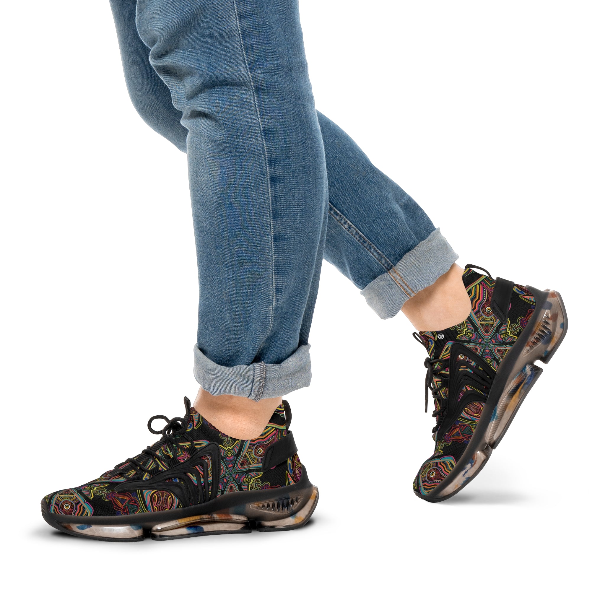 Men's Mesh Sneakers — Kaleidoscope Abstract Pattern Athletic Shoes #ijg8843