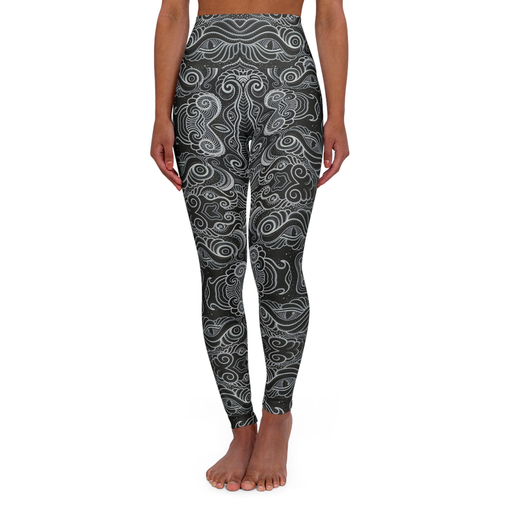 High-Waist Yoga Leggings — Monochrome Swirl Pattern #yl765