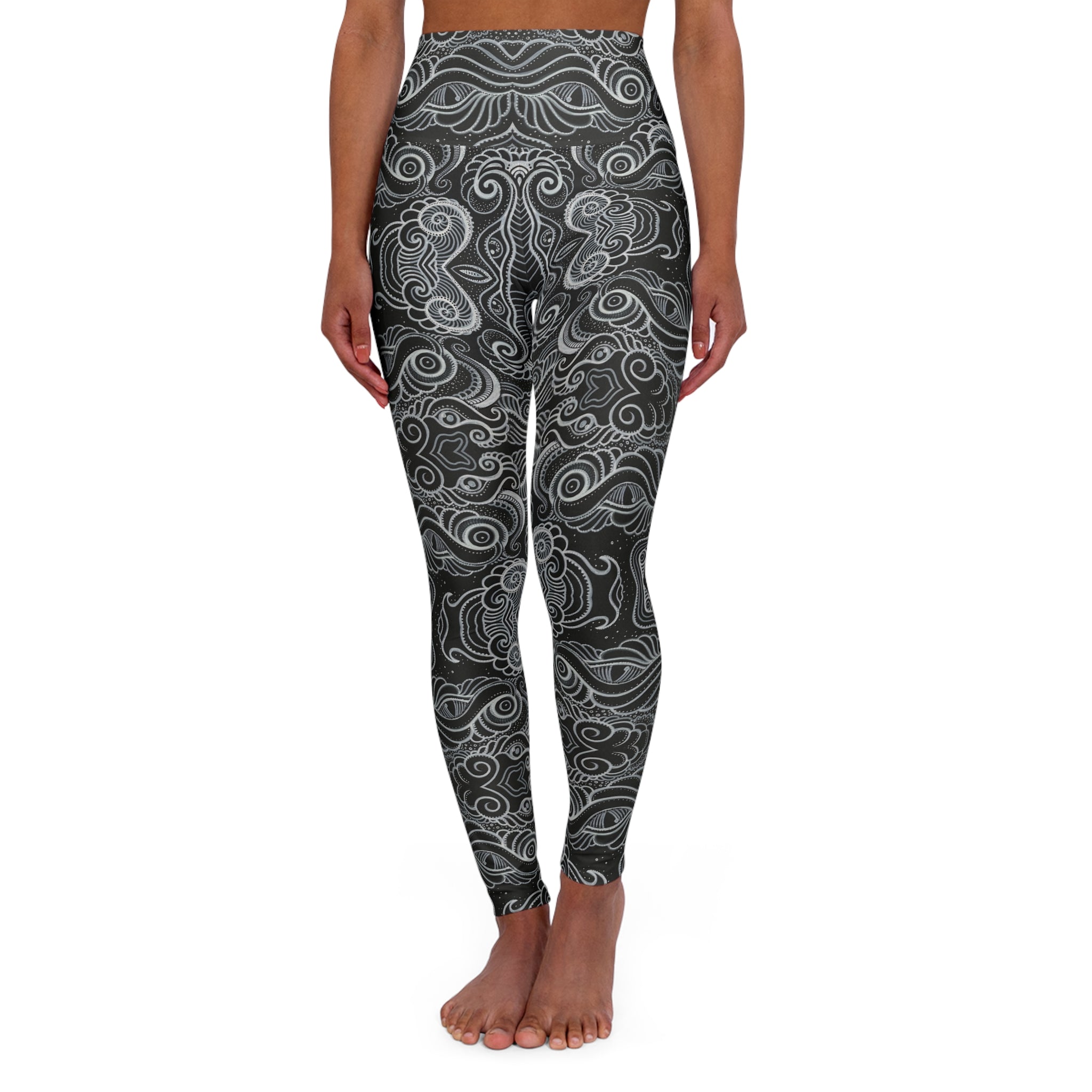 High-Waist Yoga Leggings — Monochrome Swirl Pattern #yl765