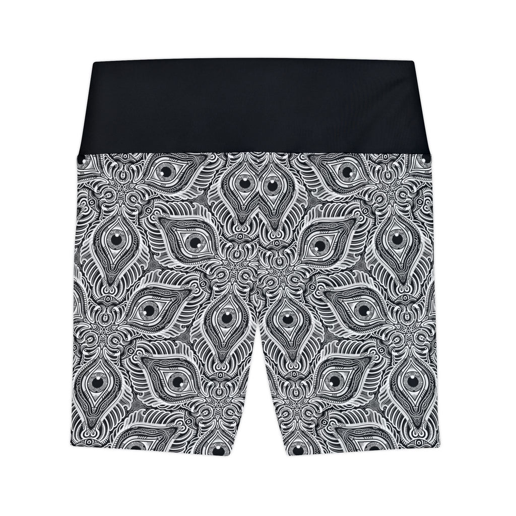 Women's Patterned Workout Shorts — Black & White Mandala Activewear. #ws78