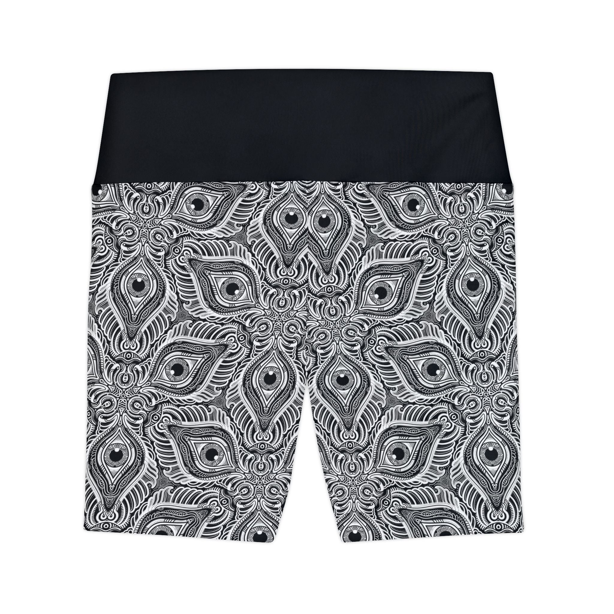 Women's Patterned Workout Shorts — Black & White Mandala Activewear. #ws78
