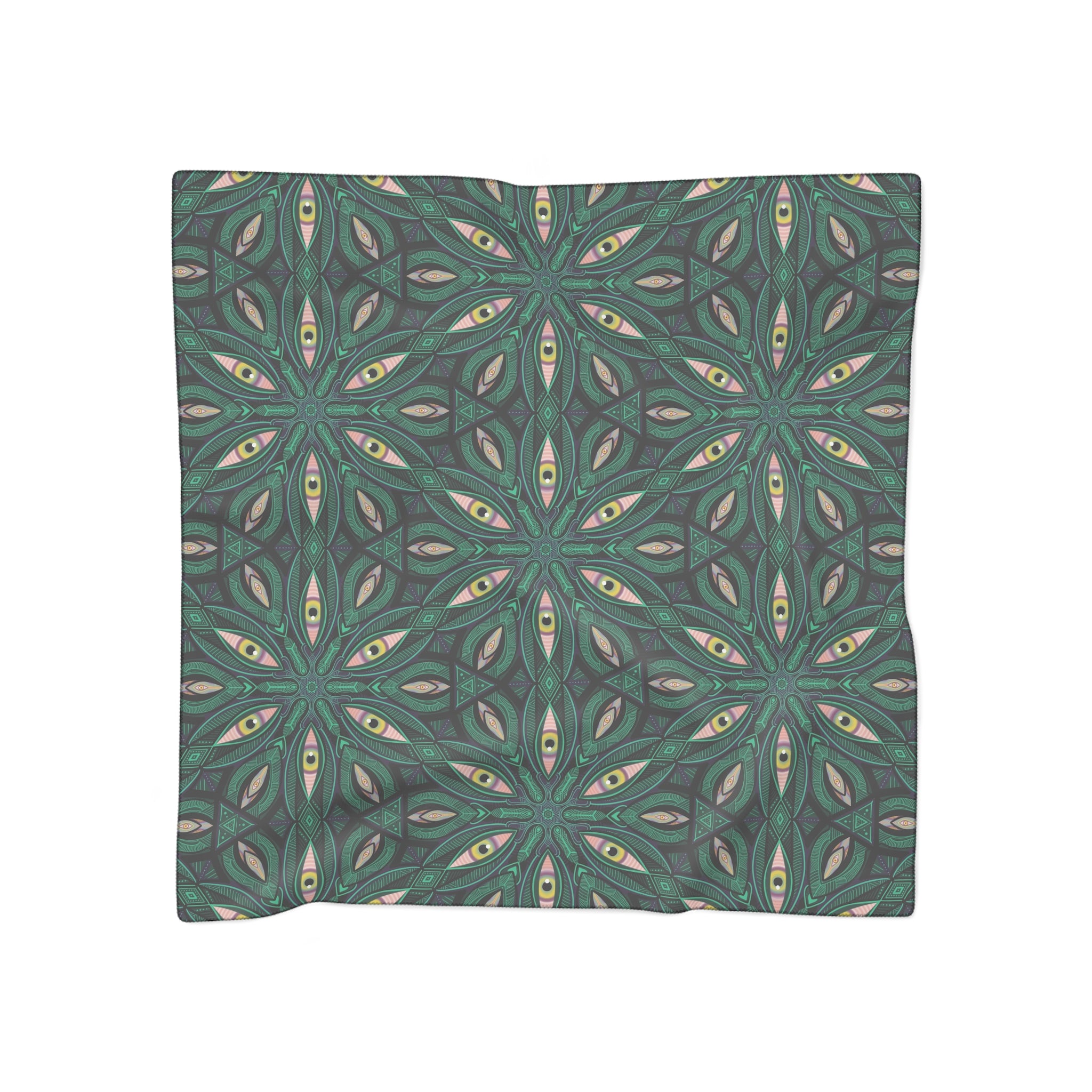 Emerald Kaleidoscope Poly Scarf — Geometric Floral Silk-Feel Fashion Accessory #kf98333