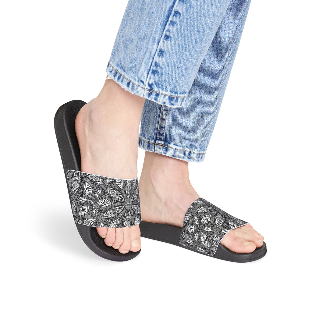 Black Paisley Slide Sandals — Women's Removable‑Strap Comfort Slides  #kf39554