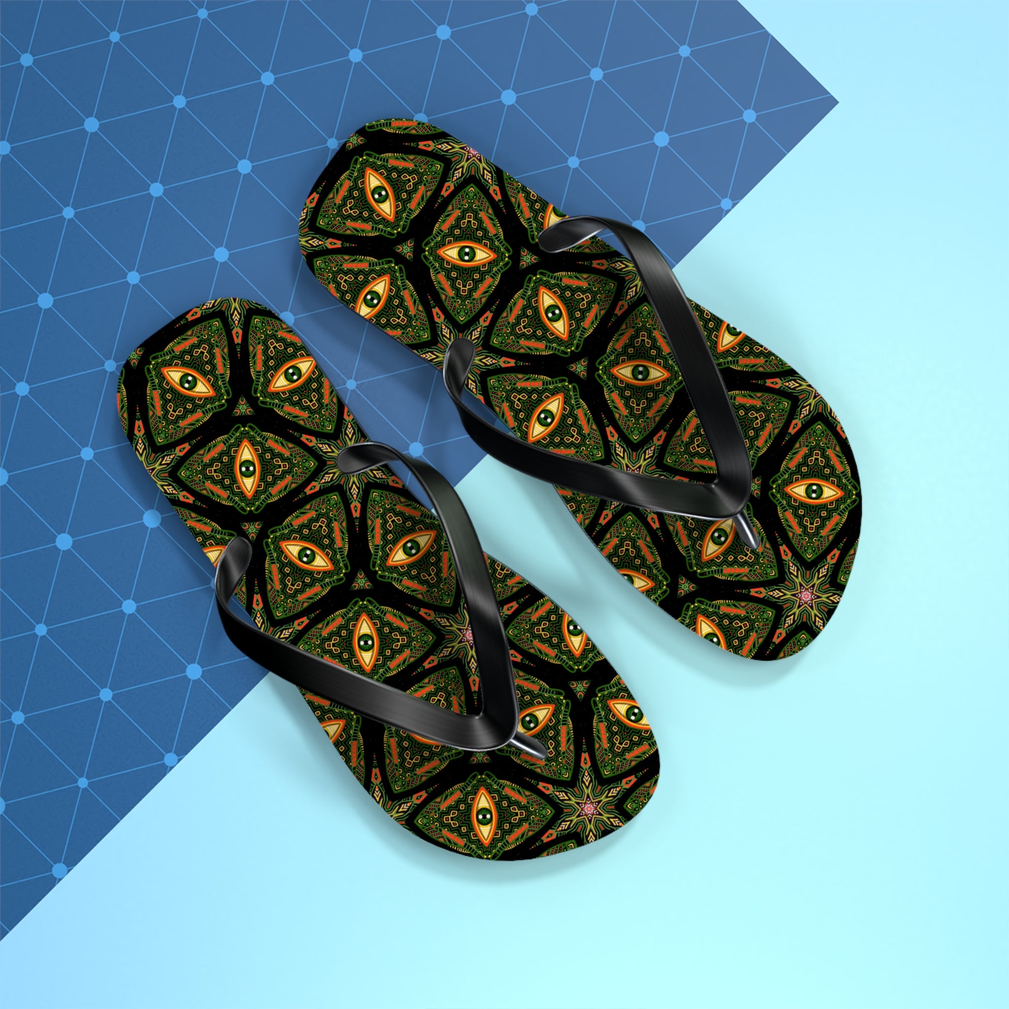 Kaleidoscope Green Pattern Flip Flops — Boho Summer Beach Sandals #k9753