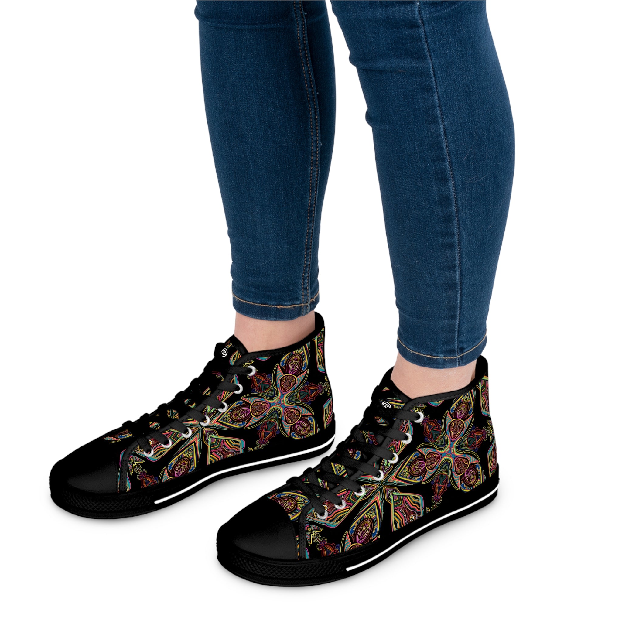 Women's High Top Sneakers — Bohemian Kaleidoscope Floral Pattern #hdd363598