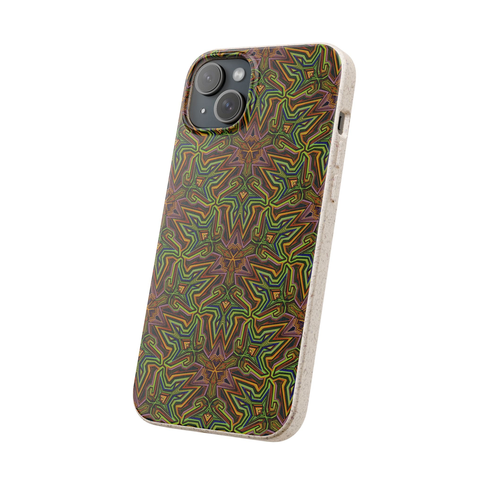 Biodegradable Phone Case — Earthy Green Kaleidoscope Pattern #c3