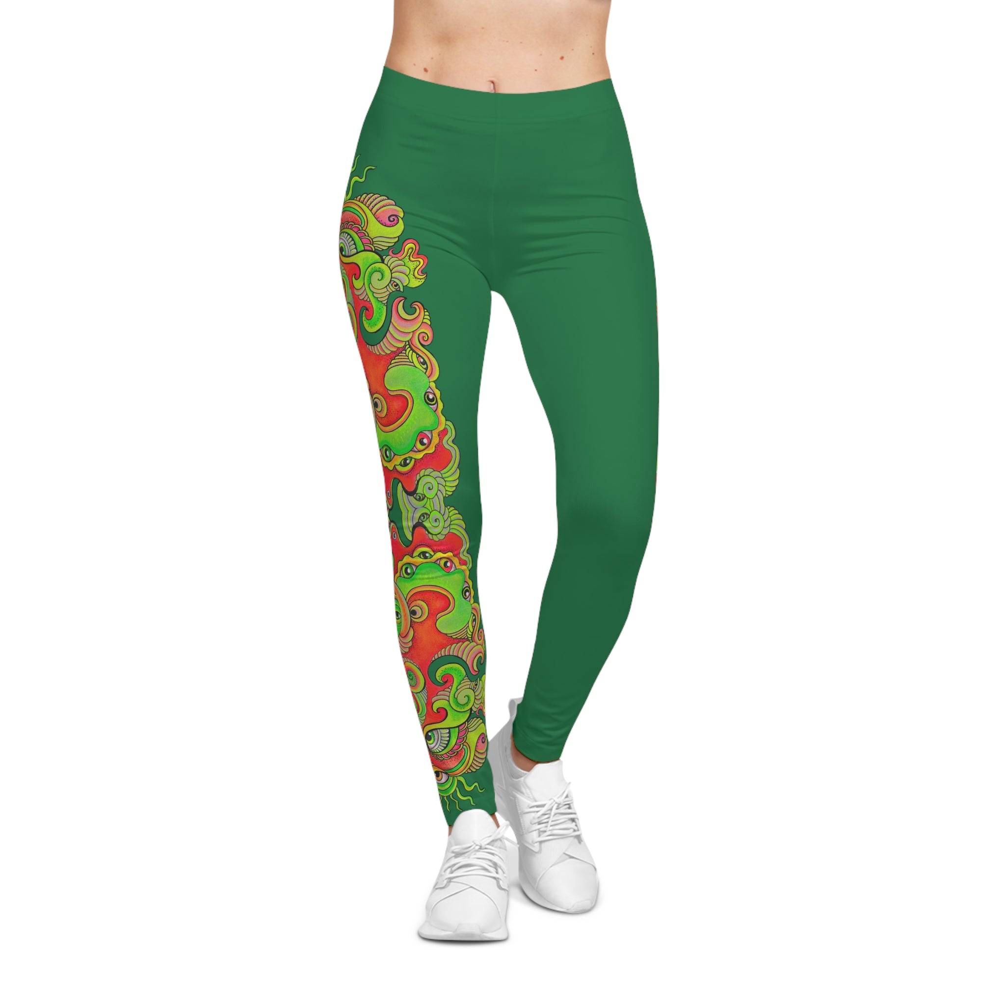 Psychedelic Paisley Black Women's Leggings — Bright Neon Swirl Activewear #d9484849