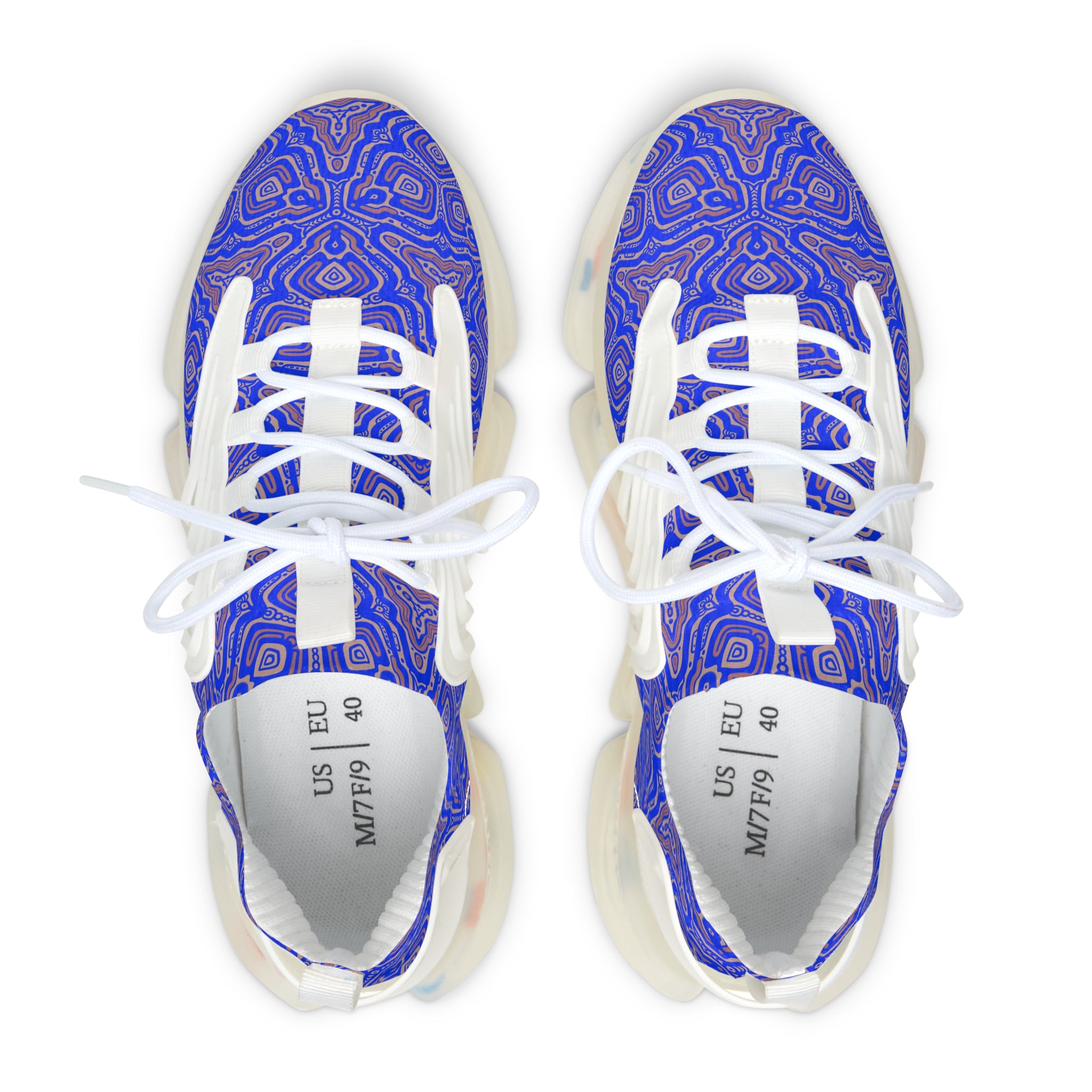 Mesh Sneakers — Blue Abstract Geo Pattern Women's Athletic Shoes #h975789