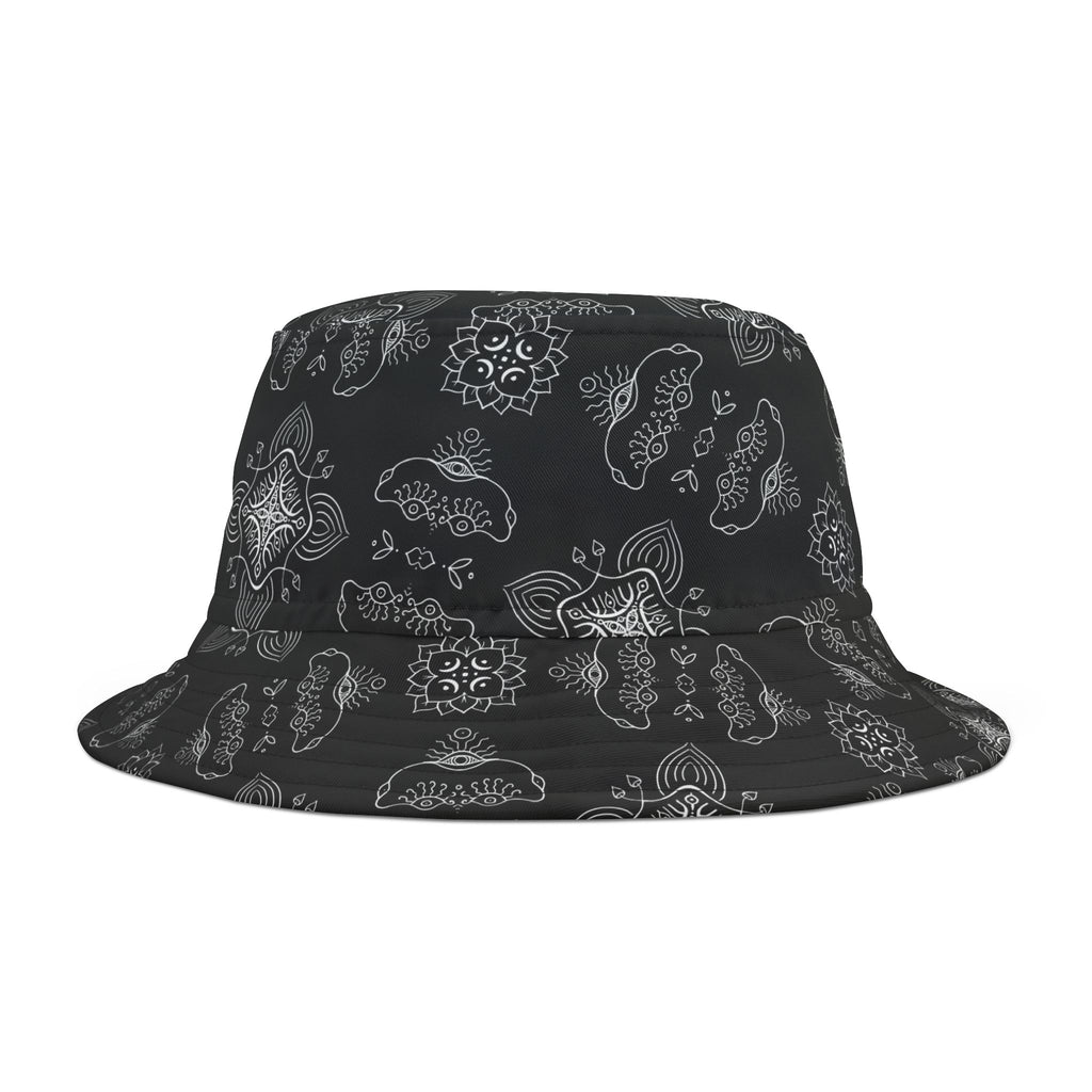 Black Paisley Pattern Bucket Hat - All-Over Print Casual Streetwear #j987557