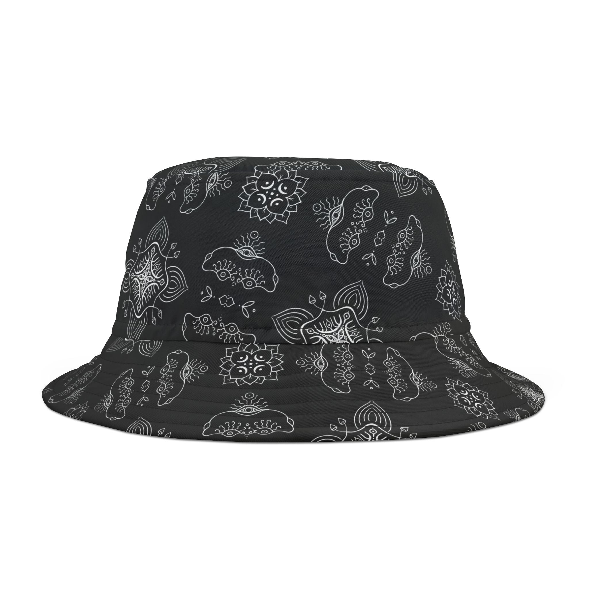 Black Paisley Pattern Bucket Hat - All-Over Print Casual Streetwear #j987557
