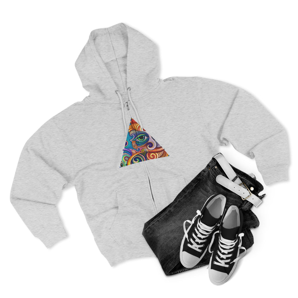 Zip Hoodie with Colorful Psychedelic Triangle & Mandala Back — Vibrant Abstract Art Zip-Up  #cp2680