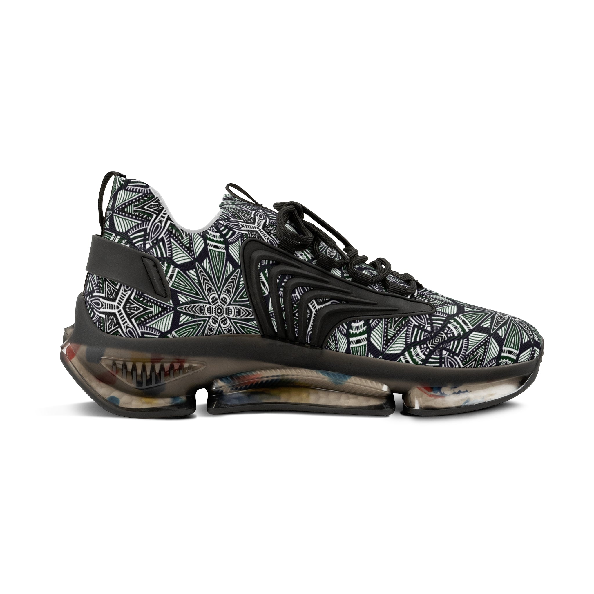 Men's Mesh Sneakers — Green Geometric Athletic Shoes #h08657