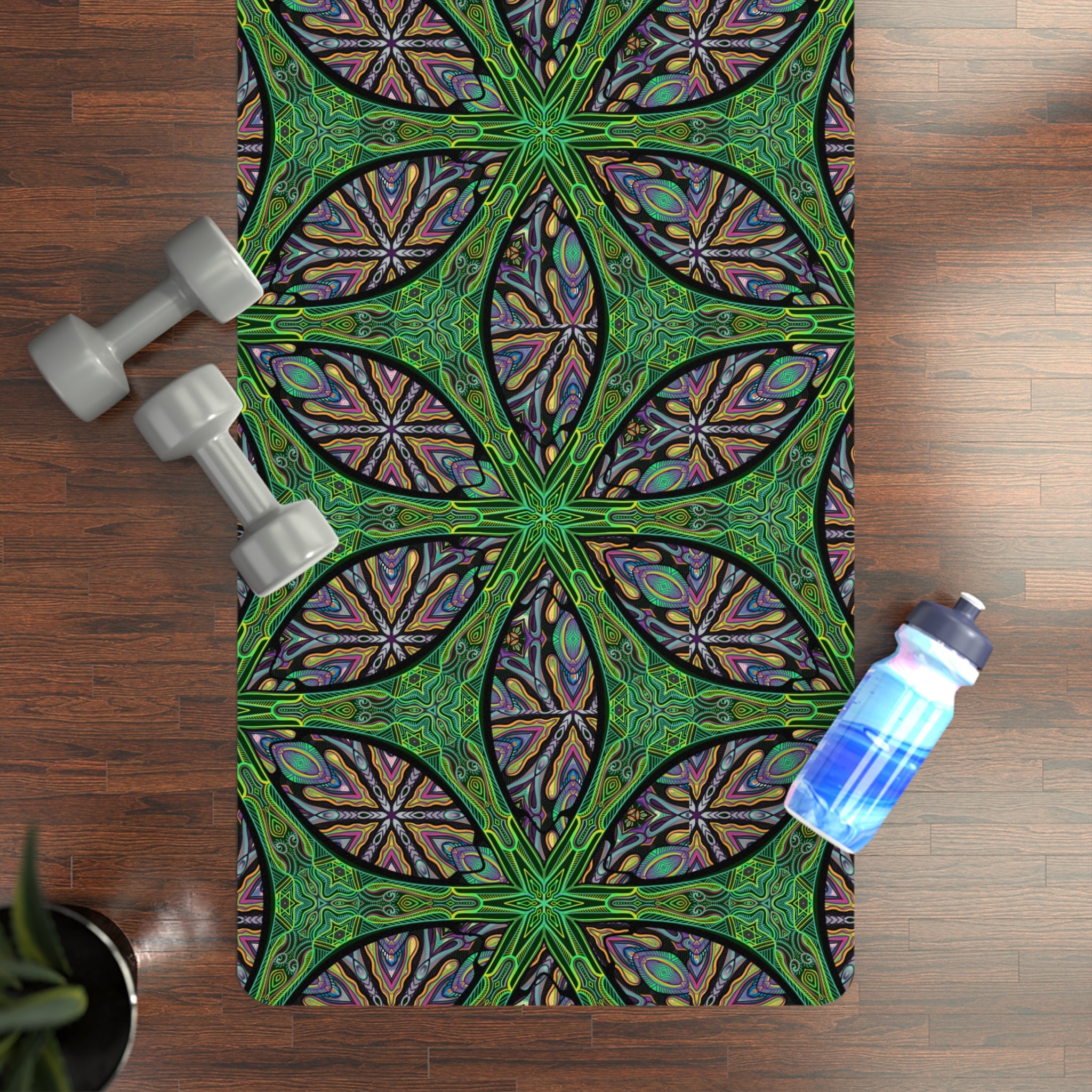 Green Kaleidoscope Rubber Yoga Mat — Non‑Slip Mandala Pattern for Studio & Home #ryj211665