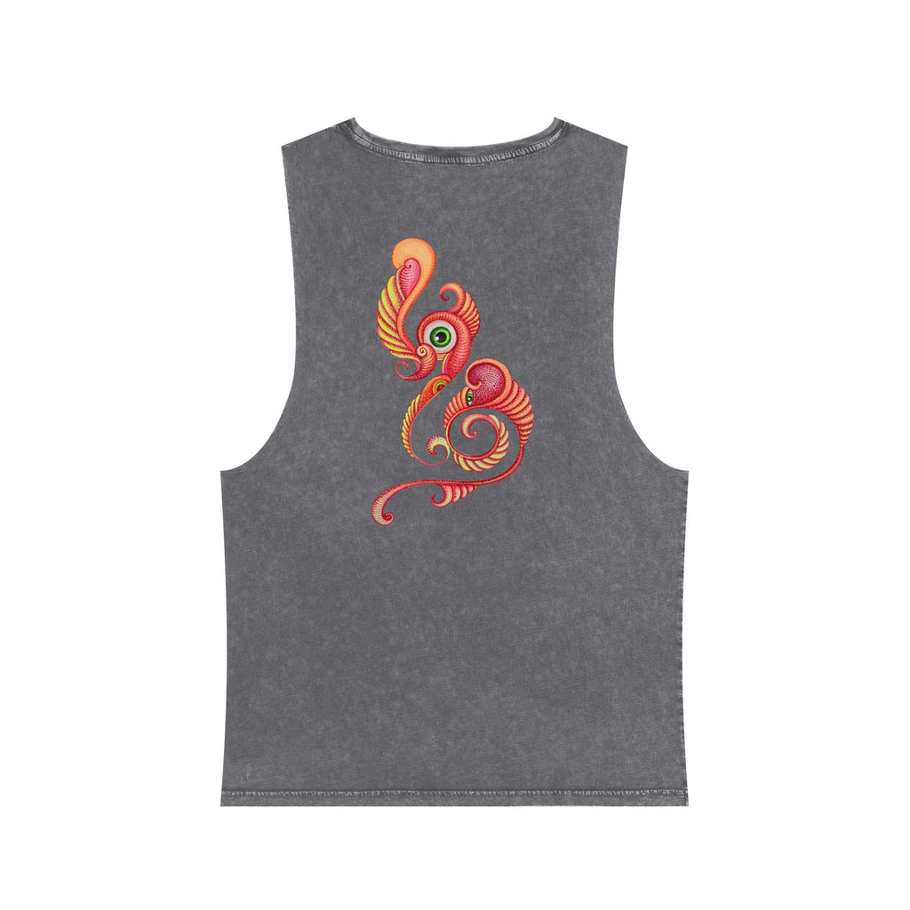 Stonewash Tank Top with Vibrant Abstract Feather Design #rgy3566