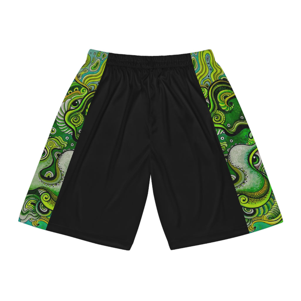 Green Abstract Octopus Basketball Shorts – All-Over Print Athletic Shorts #bsh12